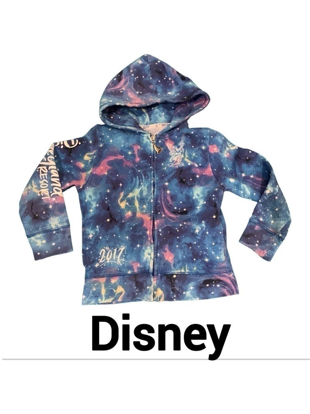 DISNEY Sorcerer Mickey Galaxy Blue & Purple Tie Dye 2017 Zip Up Hoodie small